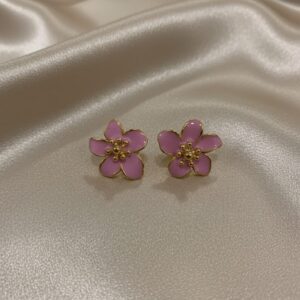BRINCO ESMALTADO FLOR PINK GOLD