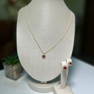 CONJUNTO PONTO DE LUZ VERMELHO BANHADO A OURO 18K